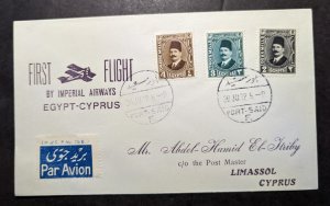 1932 Egypt Airmail First Flight Cover FFC Port Said to Limassol Cyprus