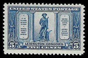 PCBstamps  US # 619  5c Lexington-Concord, perf 11, MNH, (3)