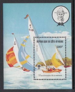 Ivory Coast 635 Boy Scouts Sailboat Souvenir Sheet MNH VF