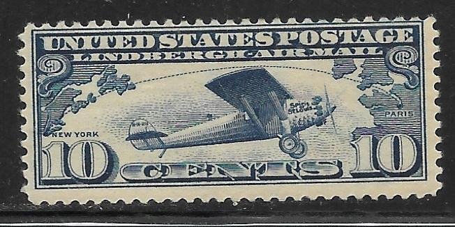 US- Airmail - Scott #C10 Spirit of St. Louis & Flight Route 10c Dk Blue F VF MH