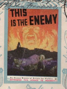 US WWII Patriotic Hitler Amid Flames War Poster Stamp Navy Censor 1944 Cover 4e