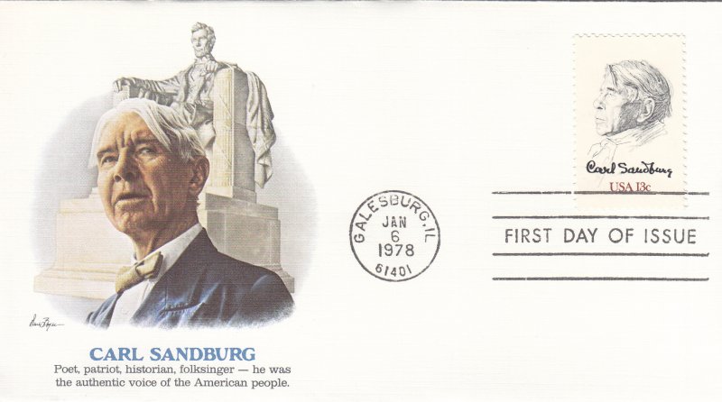 1978, Honoring Carl Sandburg, Fleetwood, FDC (E10919)