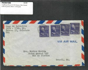 1953 Prexie Cover 3c Jefferson (4) Denver CO Airmail