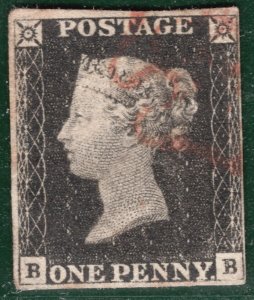 GB PENNY GREY-BLACK QV 1840 SG.3 1d Plate 1b (BB) *CLEAR PROFILE* Cat £500 YOR34