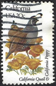 United States #1957 20¢ State Birds & Flowers - California (1982). Used.