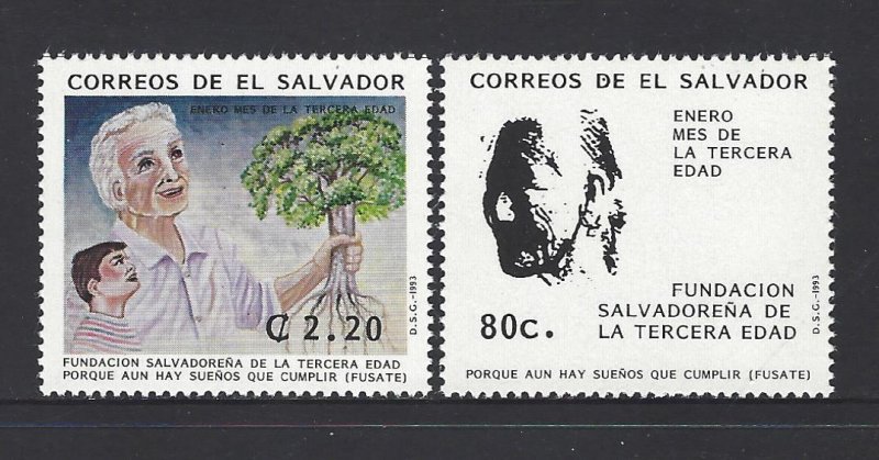 EL SALVADOR JANUARY MONTH of the ELDERLY,BOY,OLD MAN HOLDING TREE Sc 1342-3 MNH
