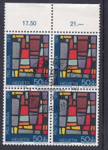 Switzerland #B401 cancelled 1971 Pro Patria stained glass 50c block of 4