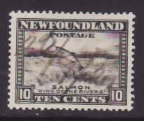 Newfoundland-Sc#193- id21-used 10c Salmon-Fish-1932-7-