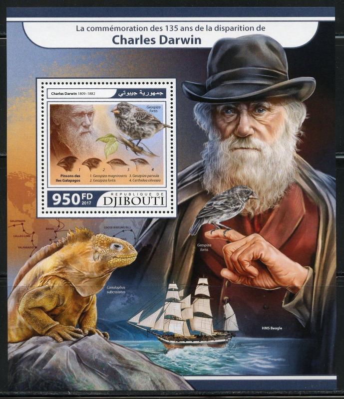 DJIBOUTI 2017 135th MEMORIAL ANNIVERSARY OF CHARLES DARWIN SOUVENIR SHEET MINT