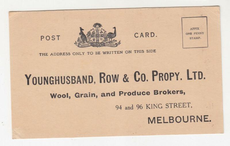 VICTORIA, MELBOURNE, Postal Card, PTPO, Younghusband, Row & Co., Wool, Grain