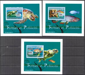 {168} Guinea 2007 Turtles & Fishes 3 S/S Deluxe MNH**