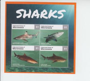 2014 Micronesia Sharks MS4 (Scott 1107) MNH