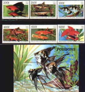 Guinea 1998 Fishes MNH Set + Souvenir sheet Value $ 15.00