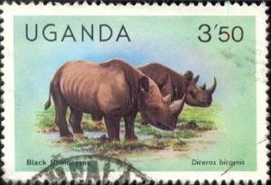 Black Rhinoceroses, Uganda stamp SC#288 used