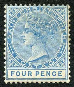 St Kitts-Nevis SG17 4d Blue Wmk Crown CA M/Mint