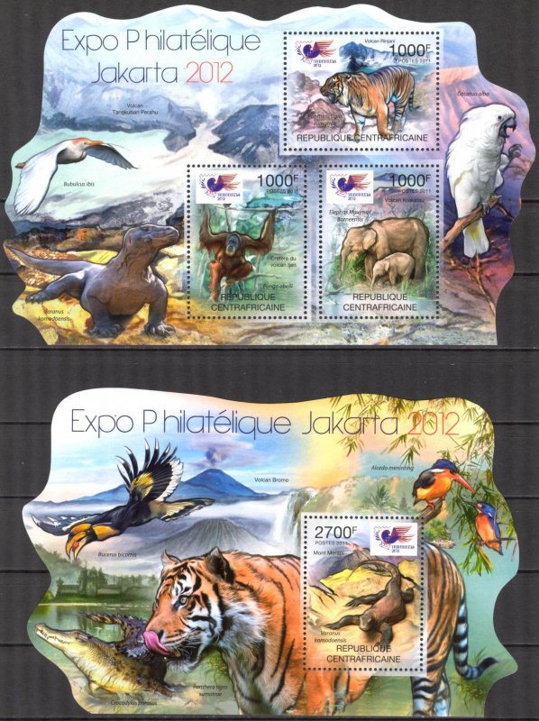 Central African Republic 2011 EXPO Jakarta Monkeys Elephants Tigers Sh + S/S MNH