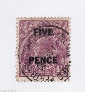 1930 Australia Sc #107 Θ used F 5 on 4½ surcharge postage stamp. cds cancel  
