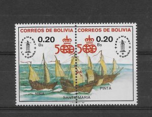 BOLIVIA 1987 WORLD EXHIBITION ESPAMER DISCOVERY OF AMERICA SHIPS PAIR MINT NH