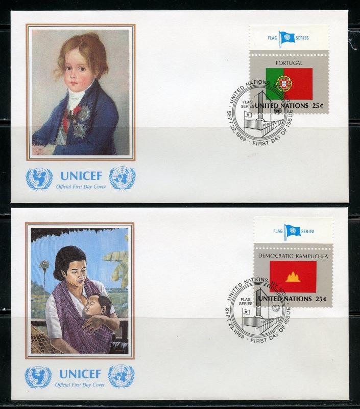 UNITED NATIONS UNICEF OFFICIAL SET OF 20 1989  FLAG  FIRST DAY COVERS