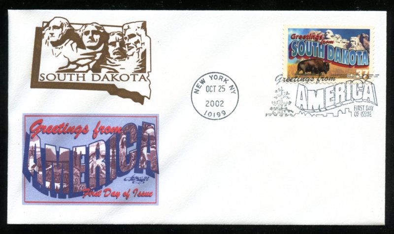 US 3601 Greetings from America - South Dakota UA Artmaster cachet FDC