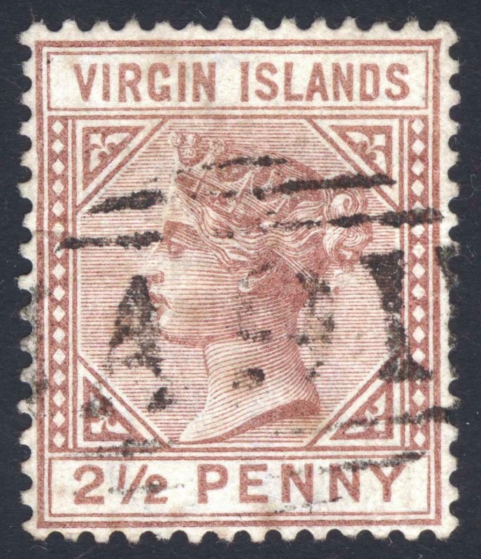 Virgin Is 1879 2 1/2d Red Brn A91 CANCEL Wmk CC SG 25 Sc 11 VFU Cat £130($164)