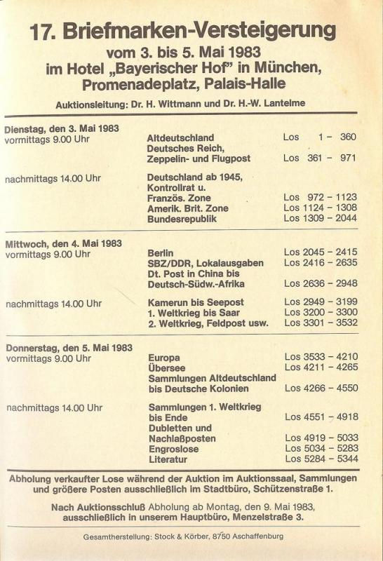 Wittman: Sale # 17  -  17. Briefmarken-Versteigerung, Wit...