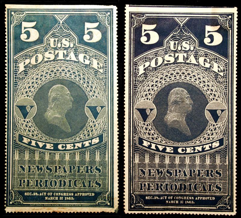 PR4 5c Light Blue & PR8 5c Blue 1865-81 Newspaper Stamps Unused 2 items