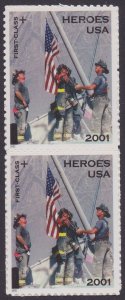 US B2 Heroes of 2001 First Class Semipostal vert pair MNH 2002