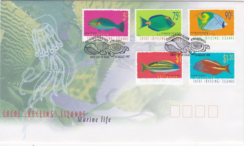 Cocos Islands # 304, 308, 311, 312 & 314, Fish, First Day Cover