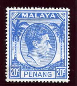 Malaya Penang 1952 KGVI 20c bright blue superb MNH. SG 15. Sc 15.