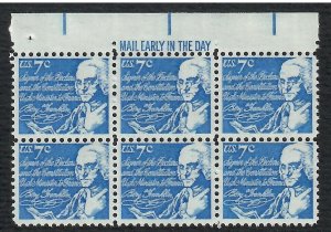US # 1393D , Benjamin Franklin , Mail Early Block of 6 - I Combine S/H