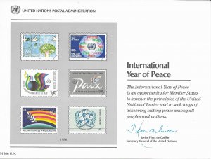 United Nations Souvenir Card, #30, International Year of Peace