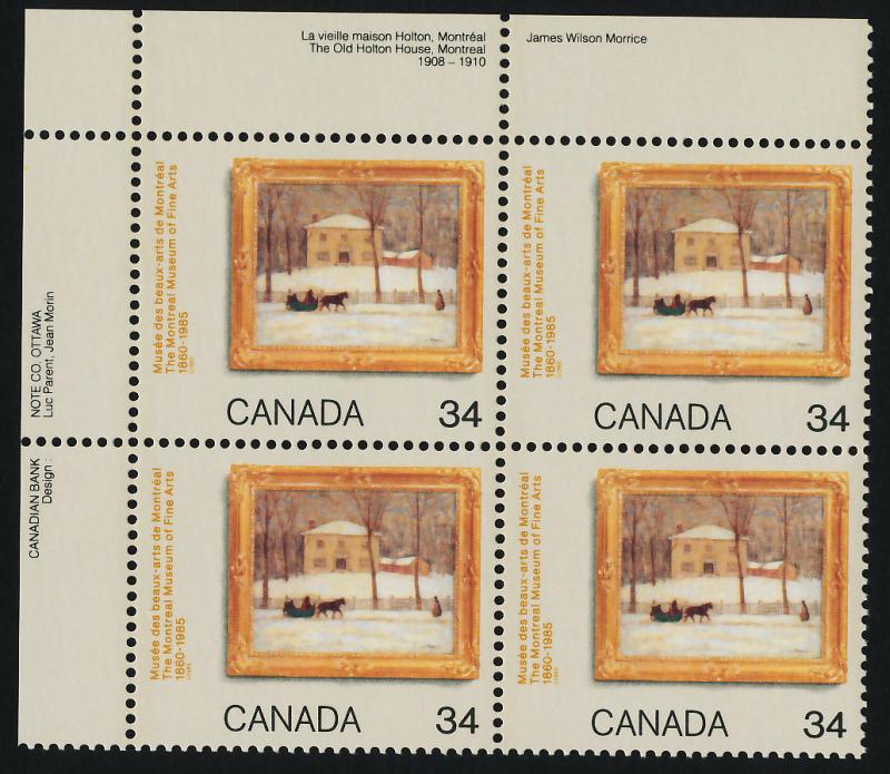 Canada 1076 TL Plate Block MNH Art, Winter Scene, Horse, Sleigh