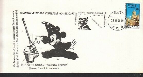 Romania, OCT/97 issue. Composer P. Dukas, 21/OCT/97 Cancel & Disney on Cover.