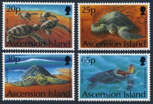 Ascension 585-588, 589, MNH. Mi 633-636, Bl.26. Marine life 1994. Green Turtle.