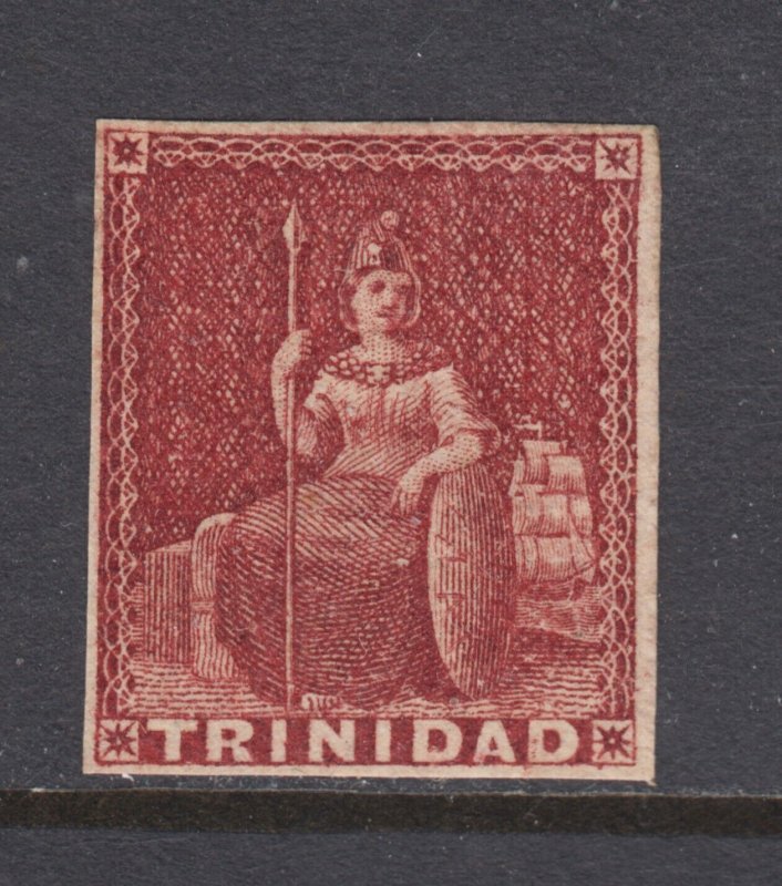Trinidad Sc 6 MNG. 1857 (1p) brown red Britannia on white paper, imperf, F-VF