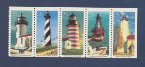 USA  - Scott 2470-2474 - MNH booklet pane - 25 ct Lighthouse