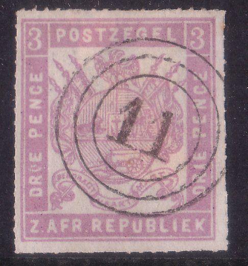 TRANSVAAL 1870s 3d roulette - an old forgery with nice numeral cancel......60276