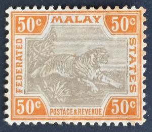 Malaya Federated Malay States 1905 FMS Tiger 50c MH MCCA SG#47 CV£95 M1982