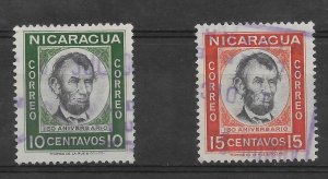 NICARAGUA 1960 ABRAHAM LINCOLN 150 ANNIV. OF BIRTH Scott 825/26 USED