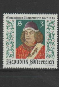 AUSTRIA #1052  1977  OSWALD WOLKENSTEIN     MINT VF NH  O.G