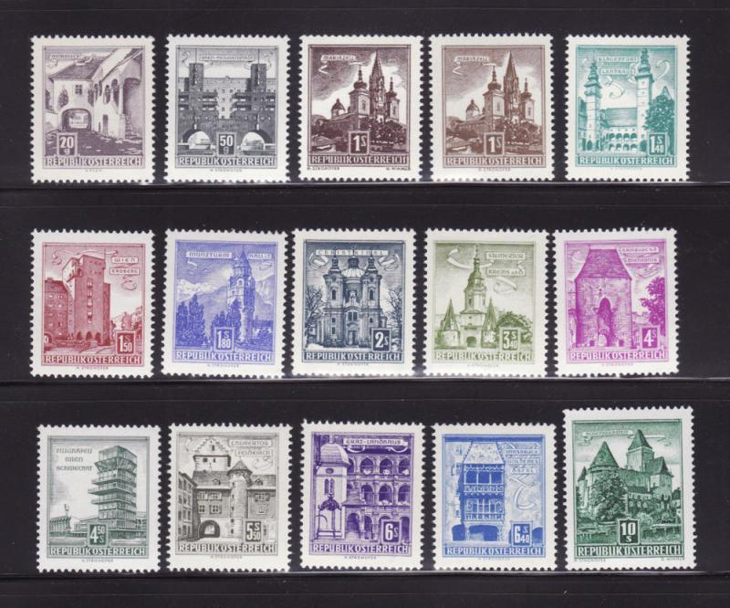 Austria 618A-620, 622-630 MNH Buildings (D)