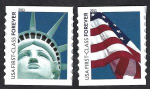 United States #4486-87 Forever (44¢) Lady Liberty and Flag. 2 coil singles. MNH