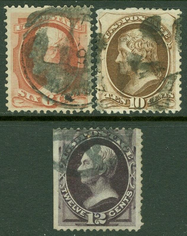 EDW1949SELL : USA 1873 Scott #159, 161-62 Used. Small faults. Catalog $178.00.