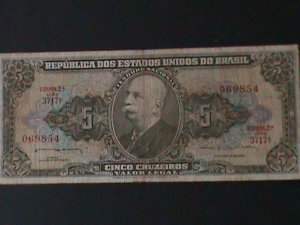 ​BRAZIL-1961-TESOURO NACIONAL-$5 CRUZEIRO CIR-VF-HARD TO FIND-FIRST NOTE