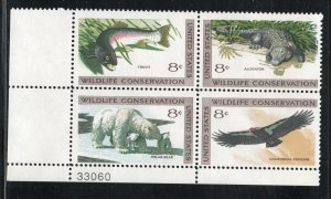 ALLY'S US Plate Block Scott #1427-30 8c Wildlife Conservation [4] MNH [W-42a LL]