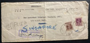 1946 RAF Post India On His Majesty Service Cover To Headquarters Singapore