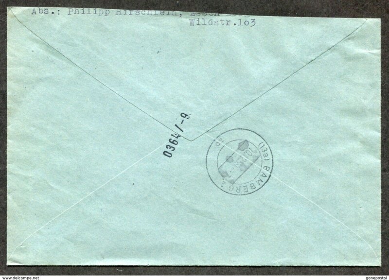 d260 - GERMANY Essen 1959 Registered EXPRESS Cover to Bamberg. Heuss