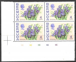 BERMUDA 1970 4c Bermudiana Flower Issue PLATE BLK4 Sc 258 MNH