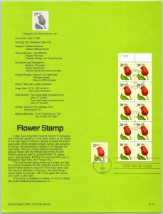 USPS SOUVENIR PAGE 29c FLOWER STAMP BOOKLET PANE OF (10) AND 1 SHEET SINGLE 1991